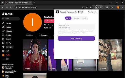 Download Reposts Remover for TikTok – Hapus Repost Sekali Klik - Screenshot 1