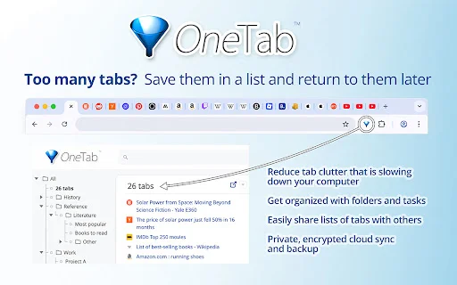 Download OneTab Terbaru – Hemat RAM Hingga 95% di Browser Anda - Screenshot 1