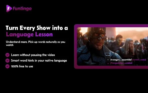 Funlingo: Belajar Bahasa via Netflix & YouTube – Unduh Sekarang - Screenshot 1